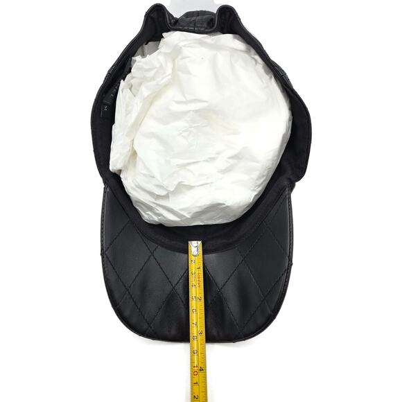 Chanel CC Logo Quilted Lambskin Leather Baseball Cap Hat Black Medium 15B Rare main image 14